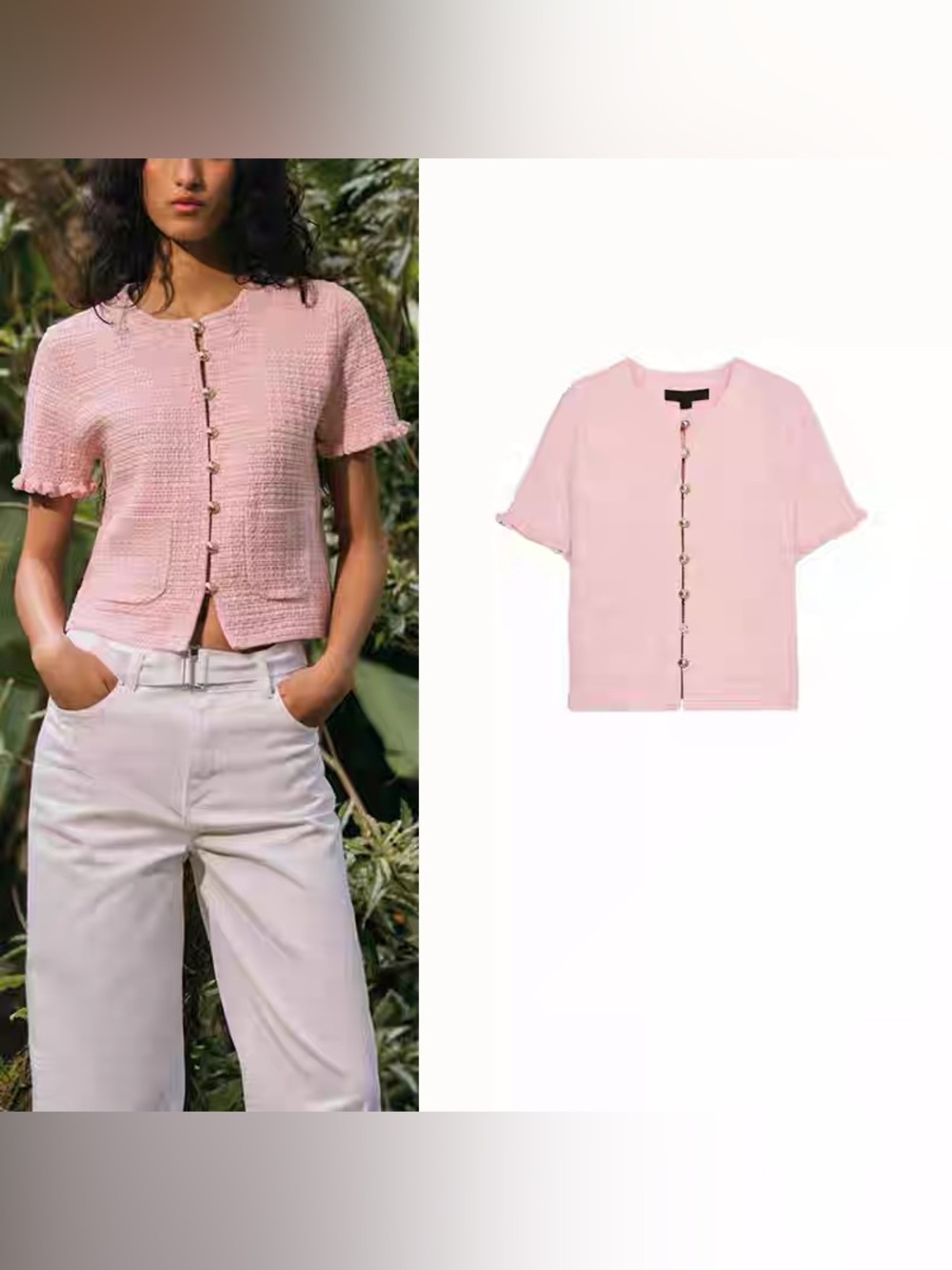 ZARA Black Label Pastel Pink Ruffle Sleeve Textured Knit Top M